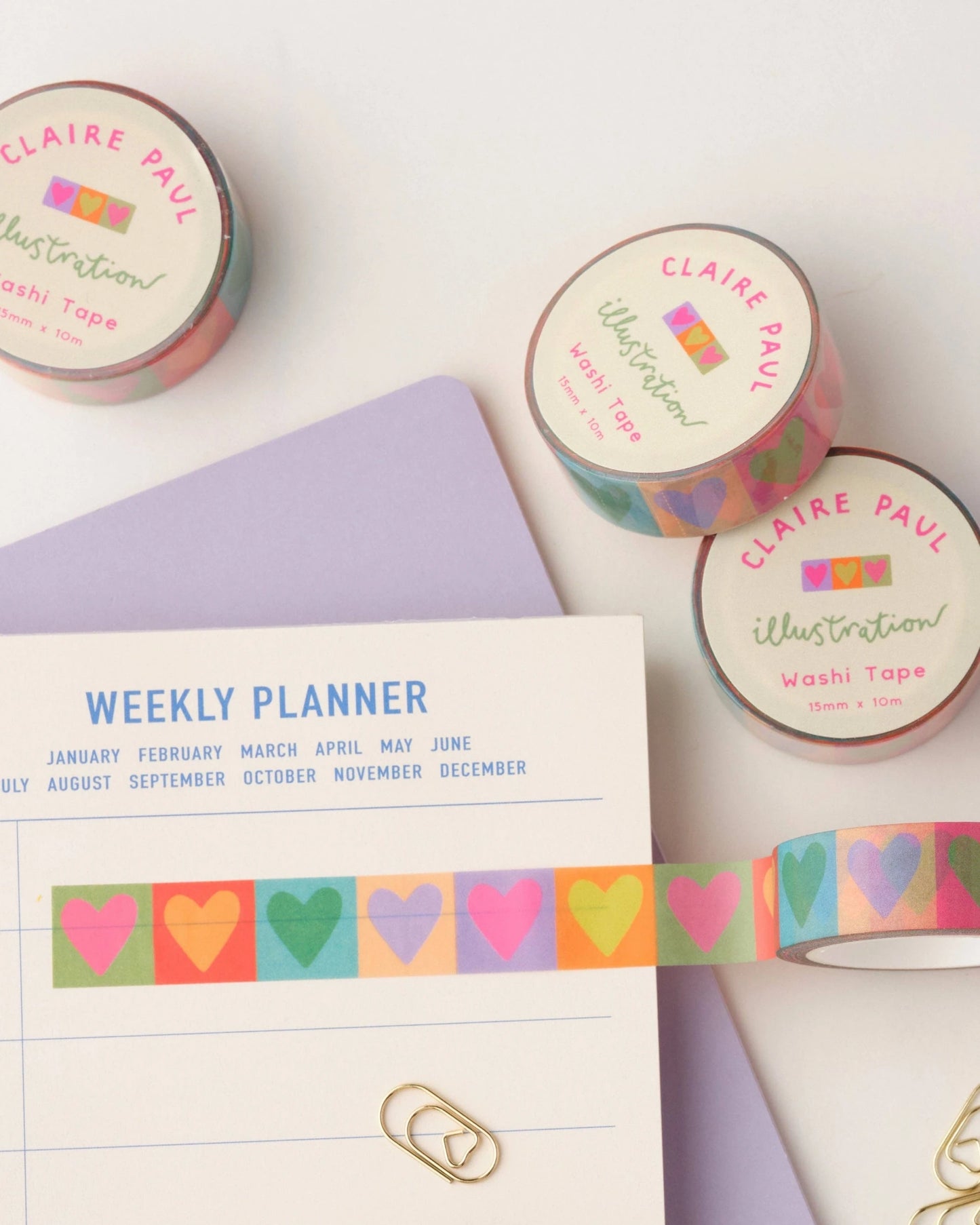 Rainbow love hearts washi tape
