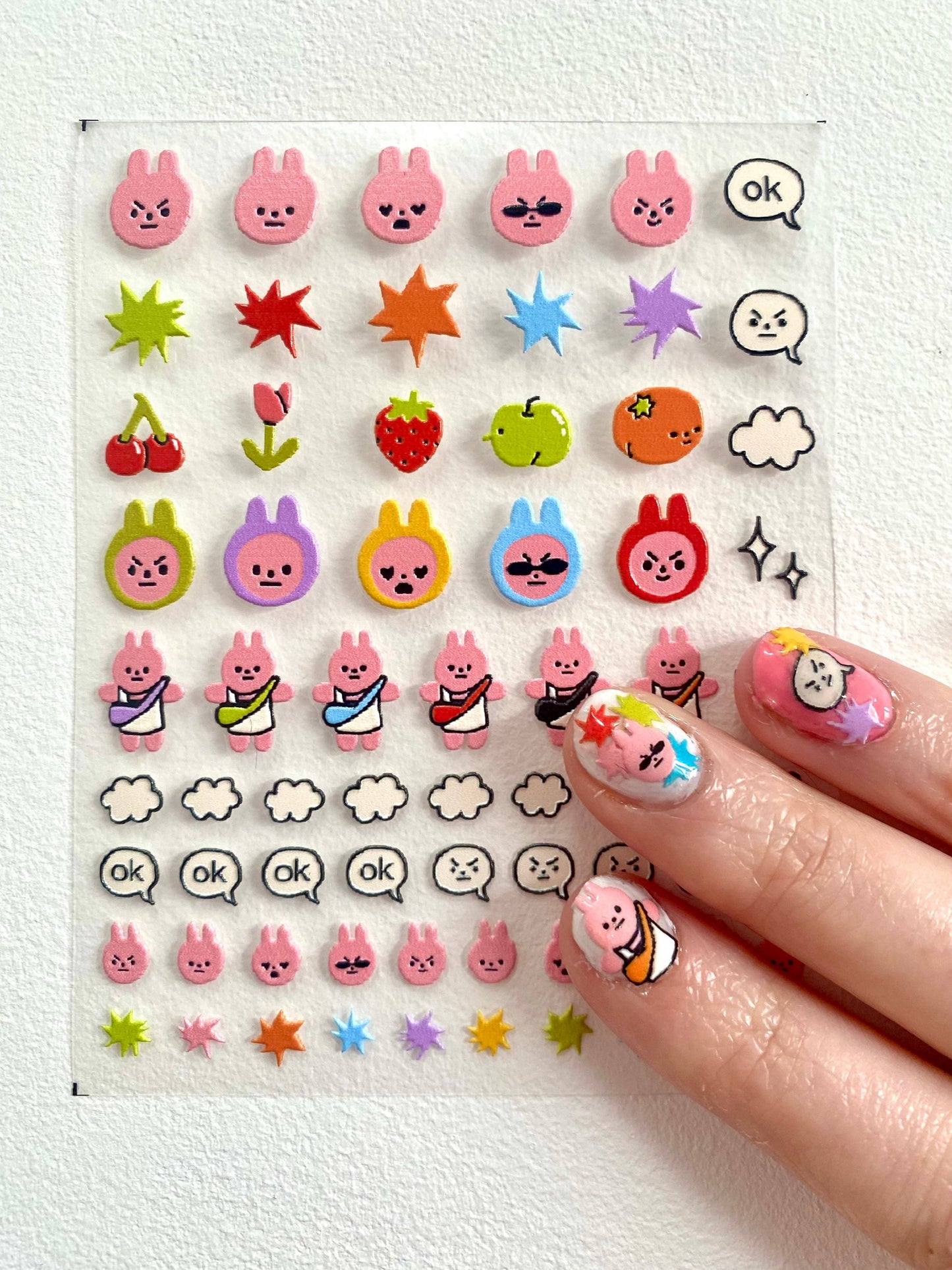 3D nail sticker sheet – 69 illustrated raised designs – Clarice Tudor