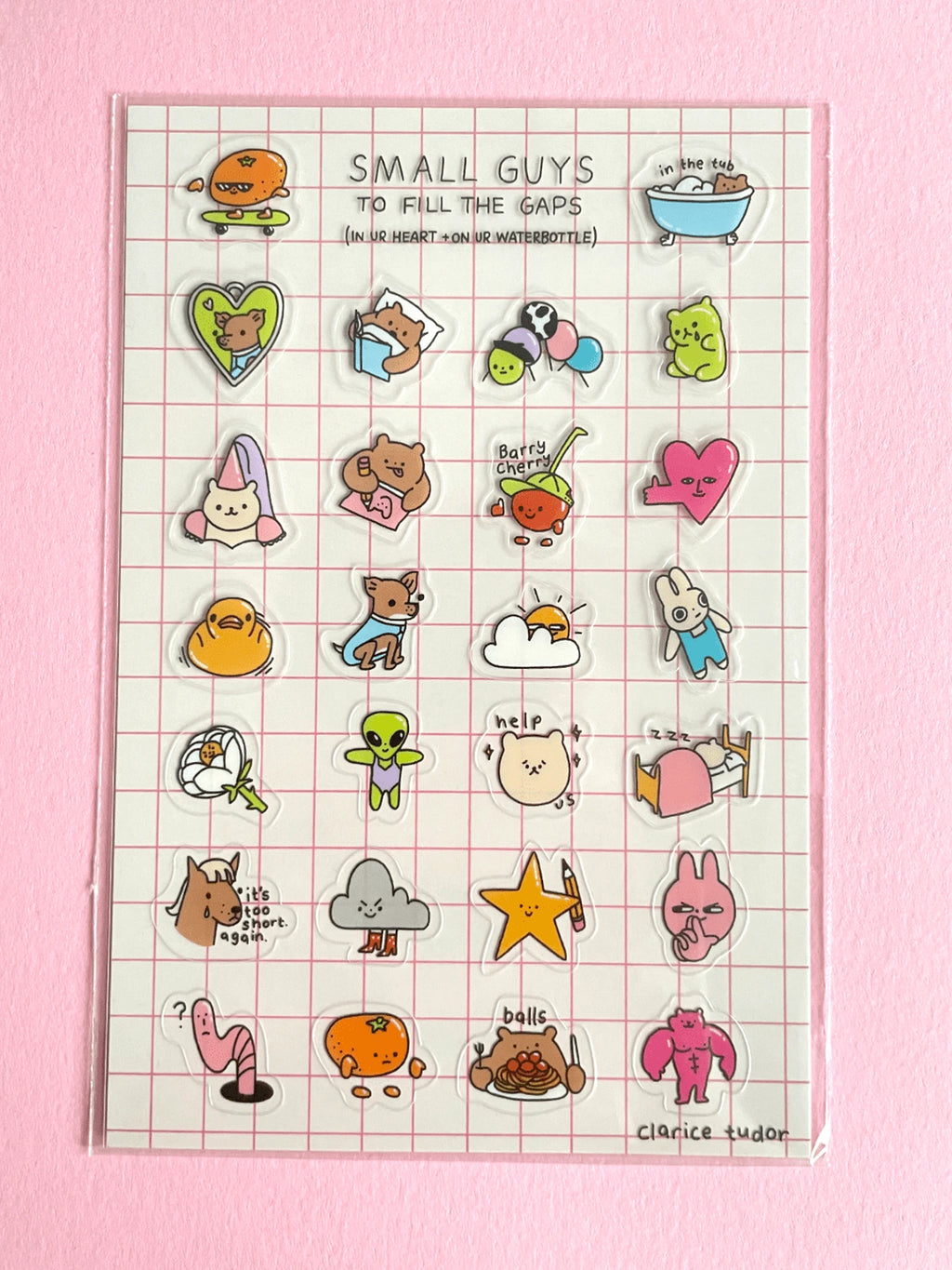Sheet of small illustrated characters on a grid background with 'Small Guys' text.