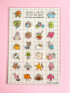 Sheet of small illustrated characters on a grid background with 'Small Guys' text.