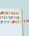 colourful house illustrations washi tape on notebook