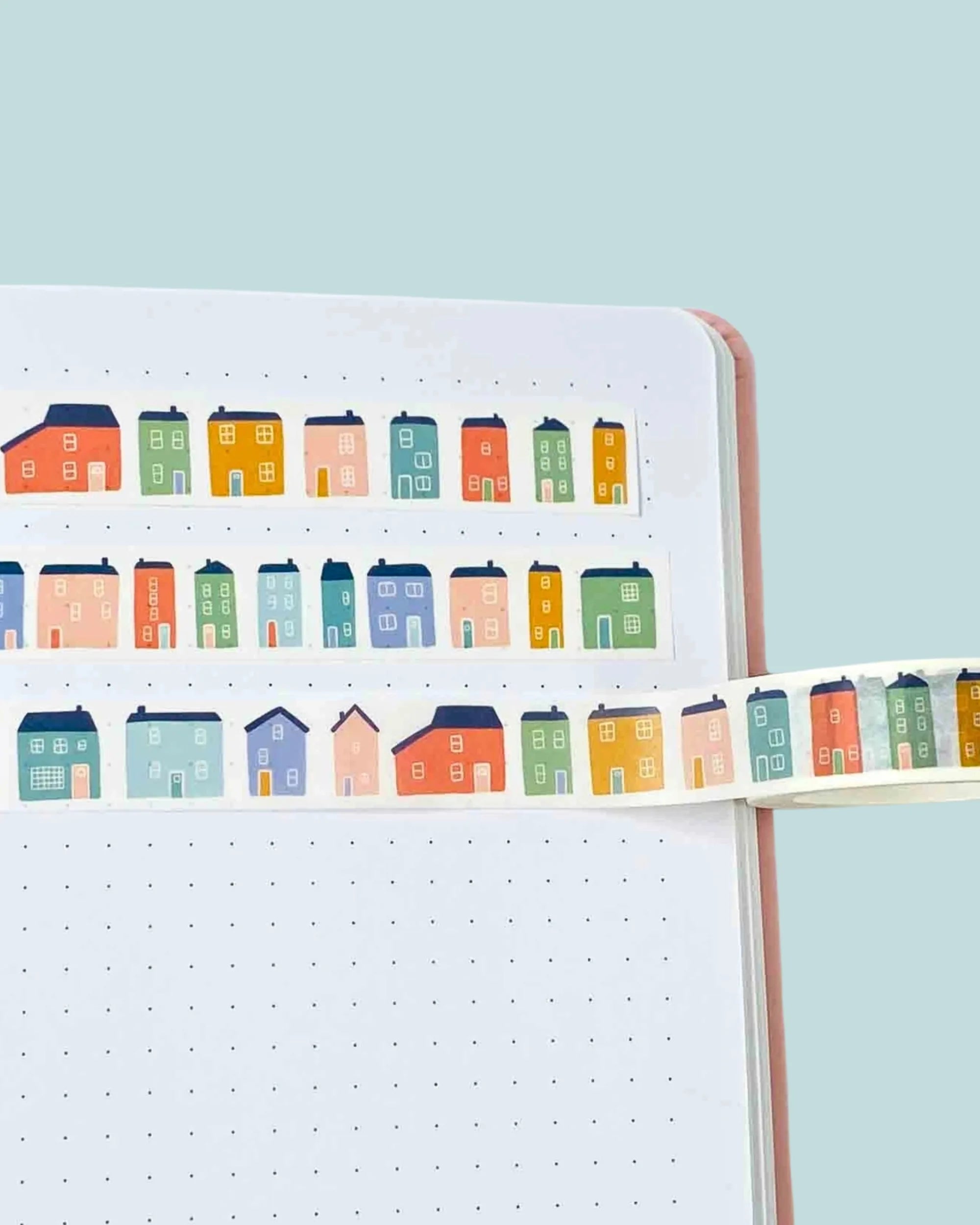 colourful house illustrations washi tape on notebook