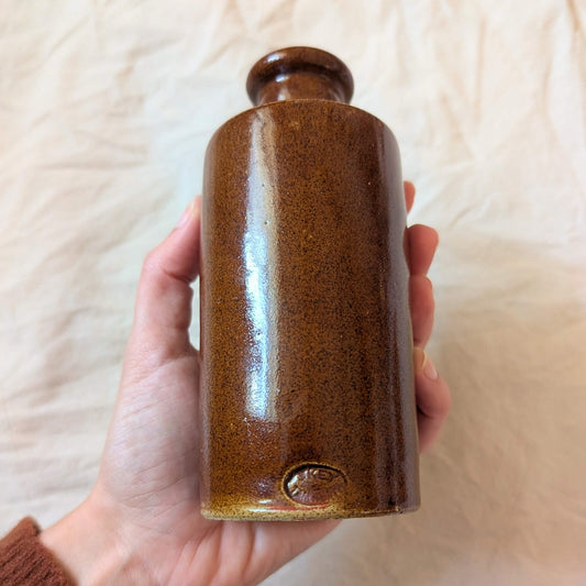 Antique Stoneware Ink Bottle in Rich Treacle Glaze