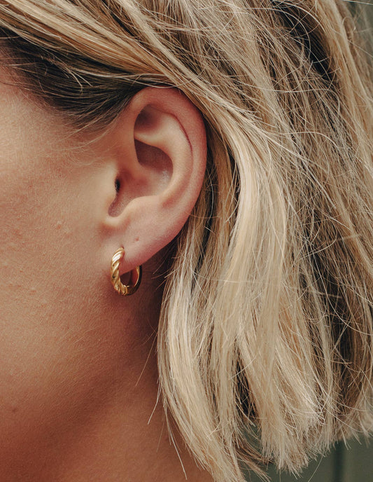 Gold Mini Twist Leverback Huggie Hoop Earrings
