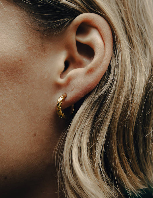 Gold Mini Twist Leverback Huggie Hoop Earrings