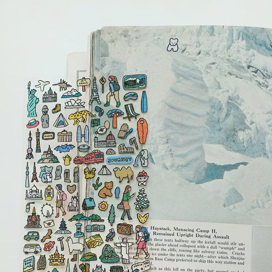 illustrated travel sticker sheet