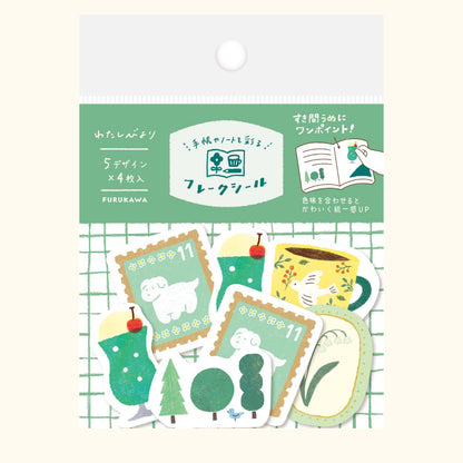 Watashi-biyori Washi Flake Stickers in Green