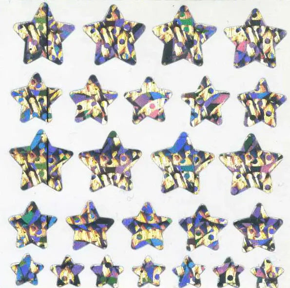 Iridescent silver star stickers reflecting light on mini sheet