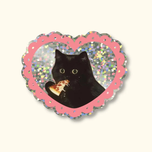 Pizza Cat Glitter Vinyl Sticker