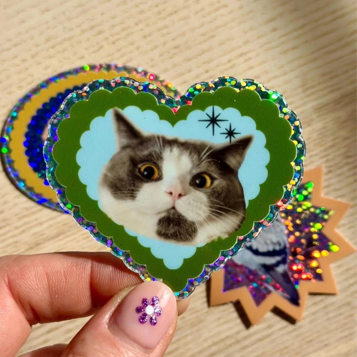 Love Cat Glitter Vinyl Sticker 