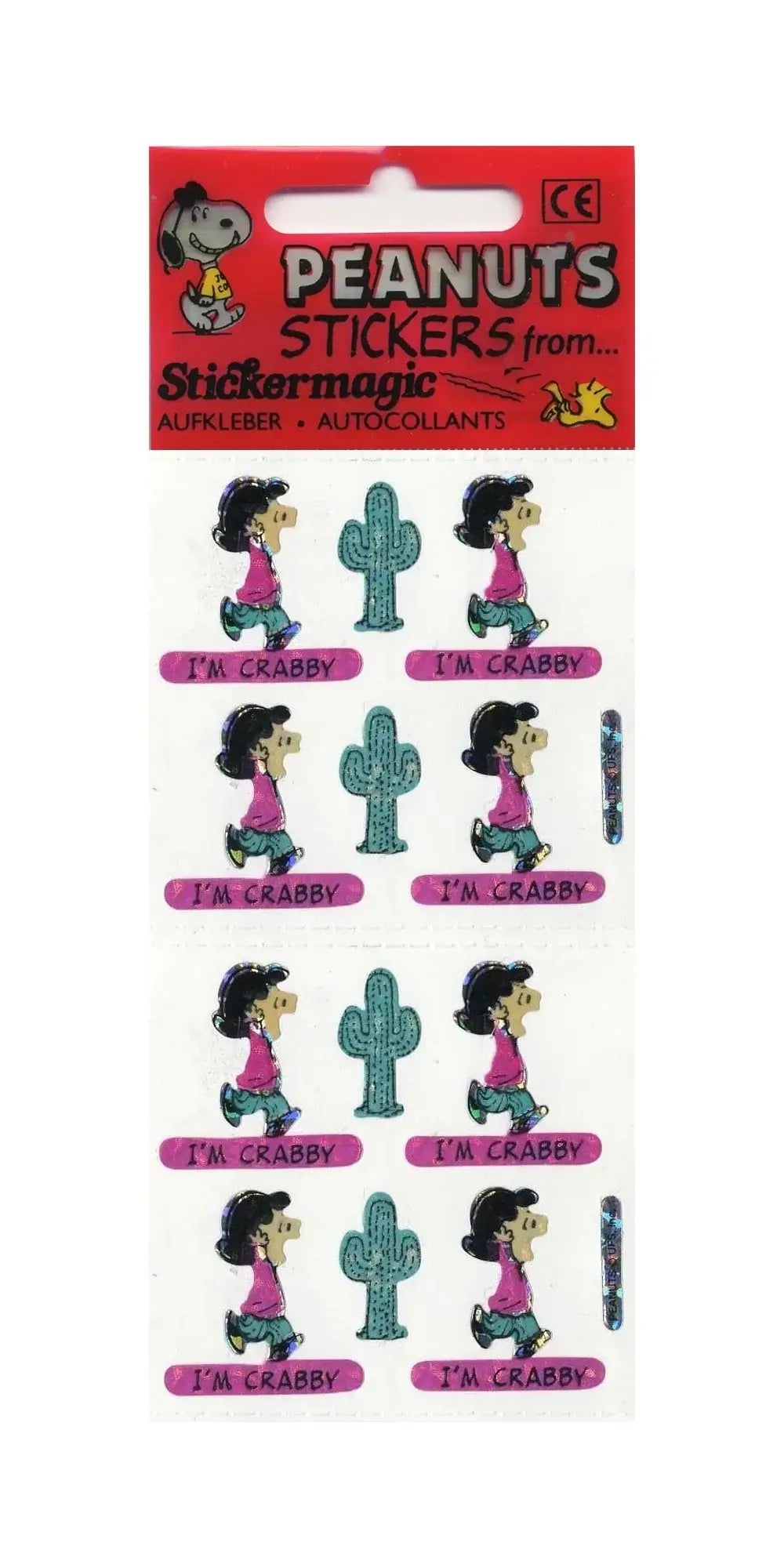 Holographic Peanuts Lucy mini sticker sheet with prismatic finish