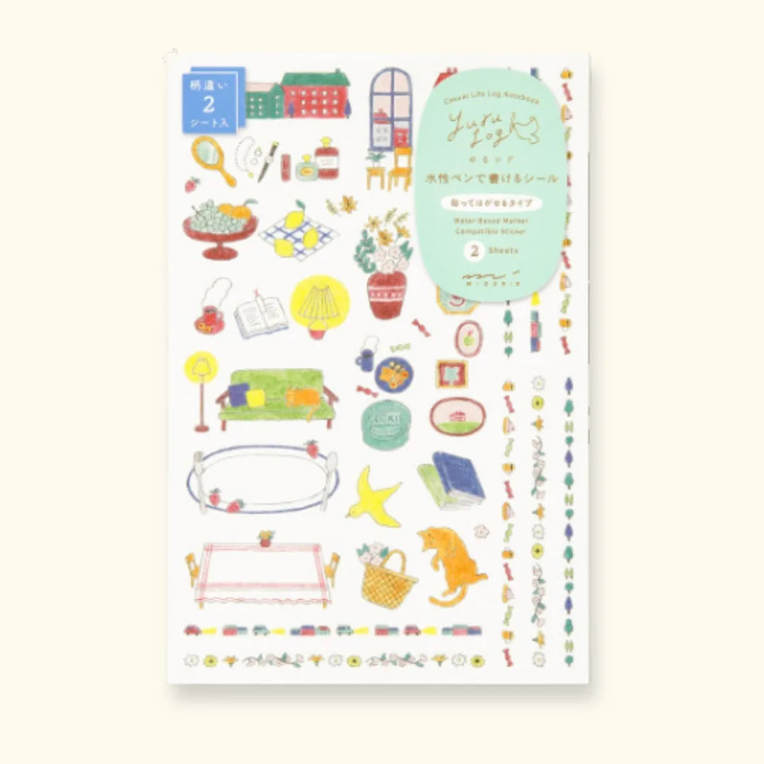 Midori Yuru Log Sticker Sheets – Daily Life (2 Sheets)