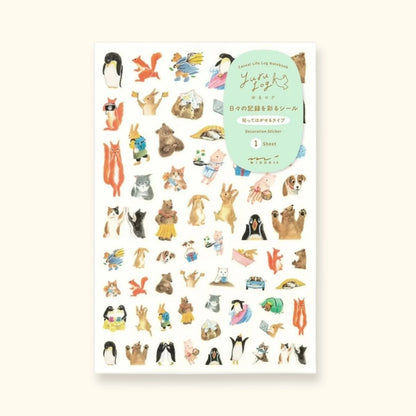 Midori Yuru Log sticker sheet – animal design