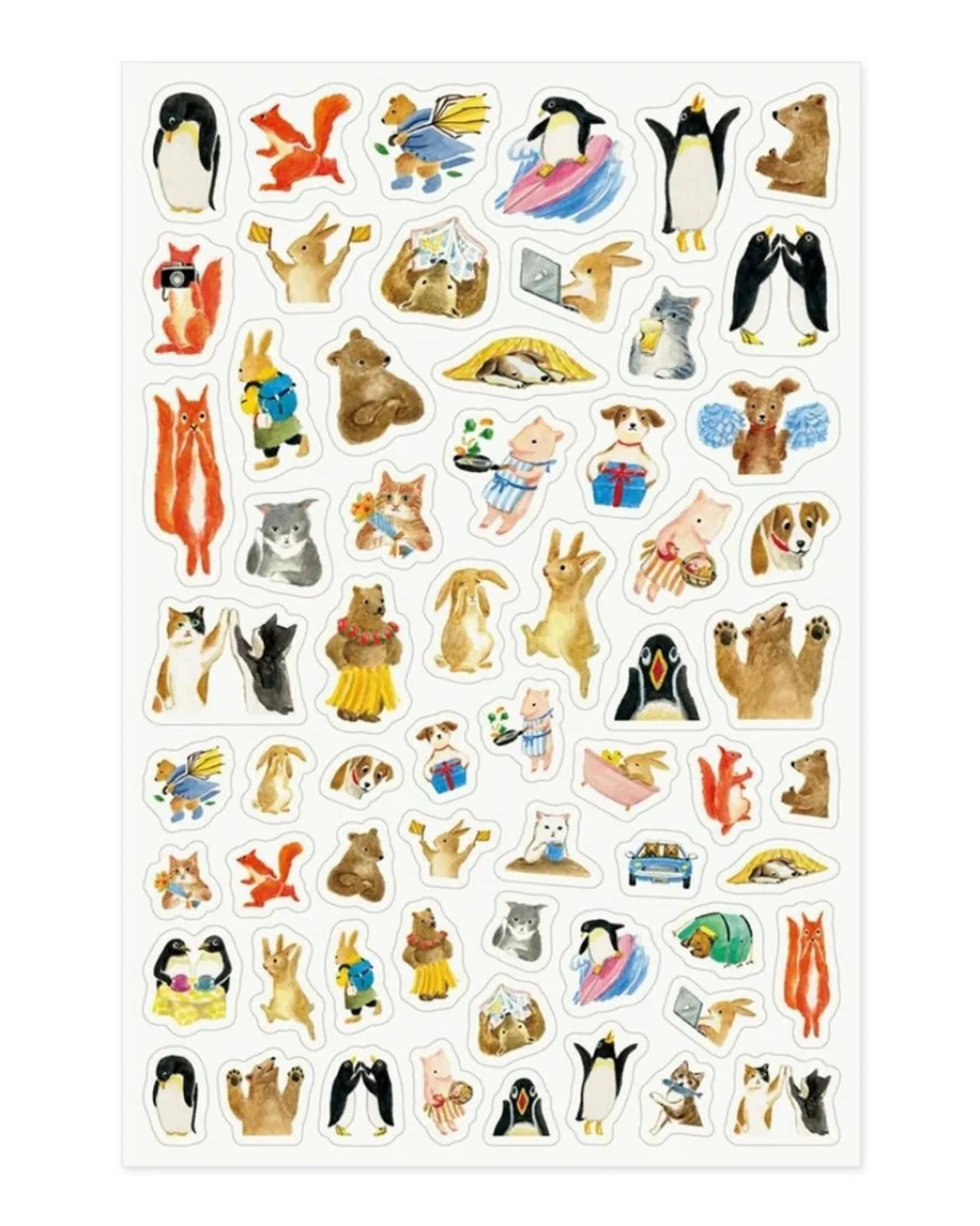Midori Yuru Log sticker sheet – animal design