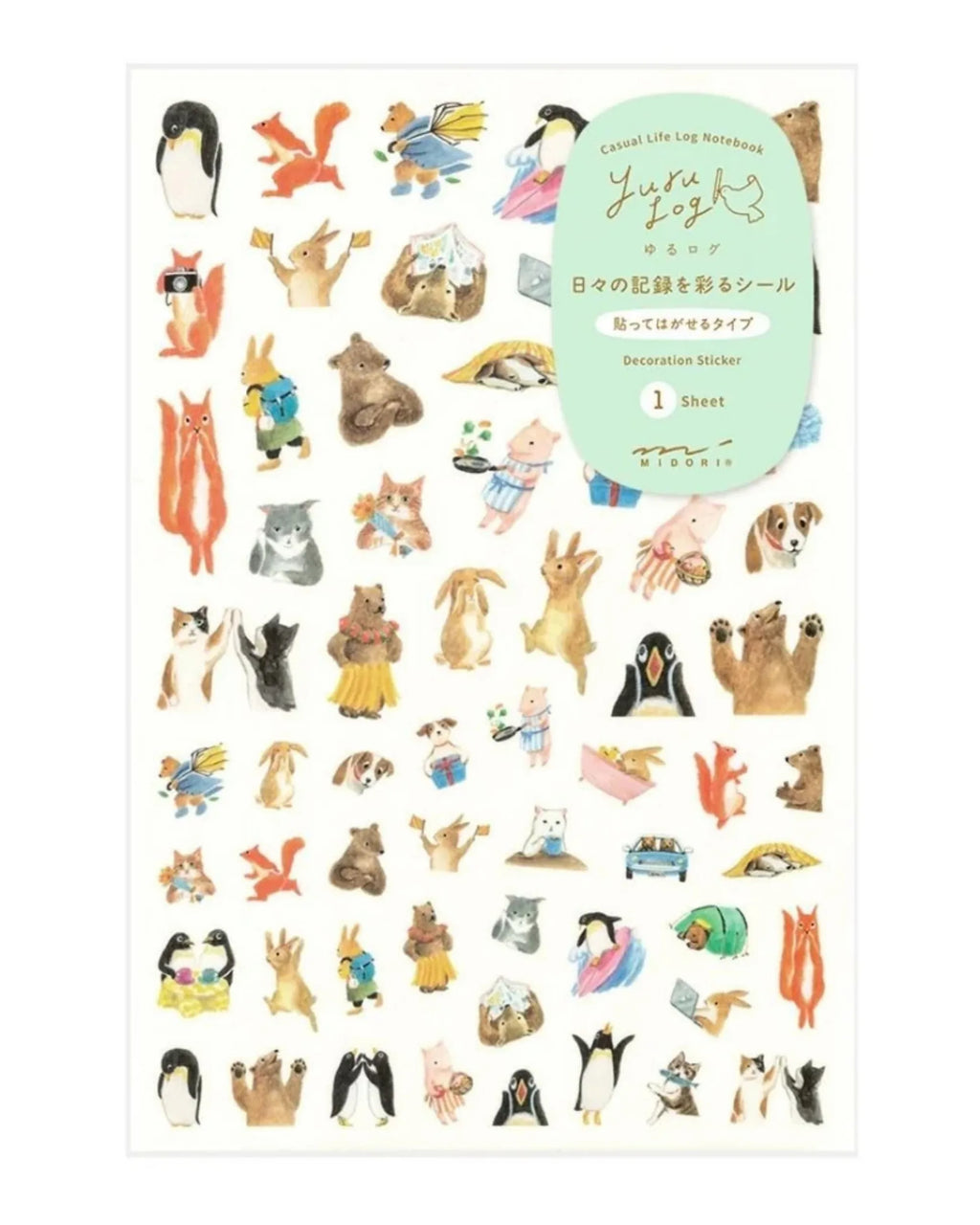 Midori Yuru Log Sticker Sheet – Animal