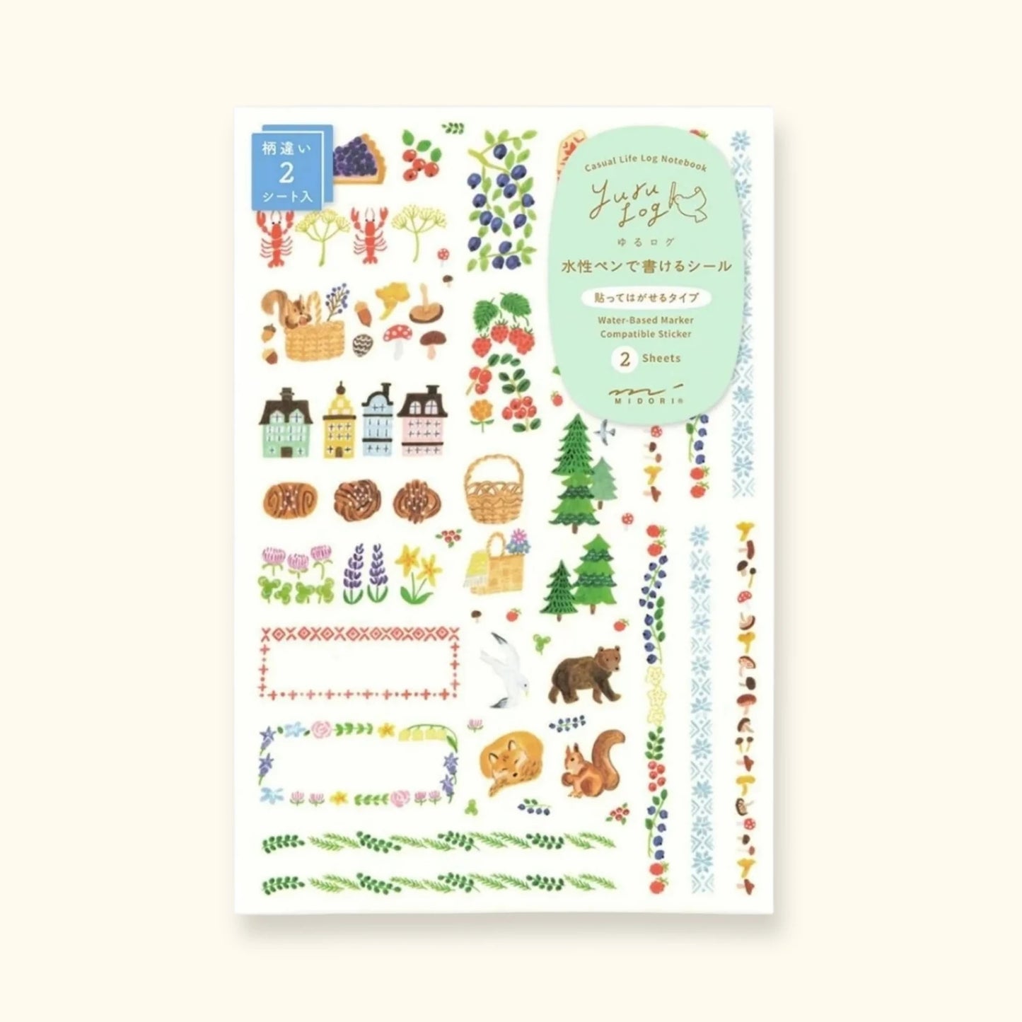 Midori Yuru Log Sticker Sheets – Forest Animal (Set of 2)