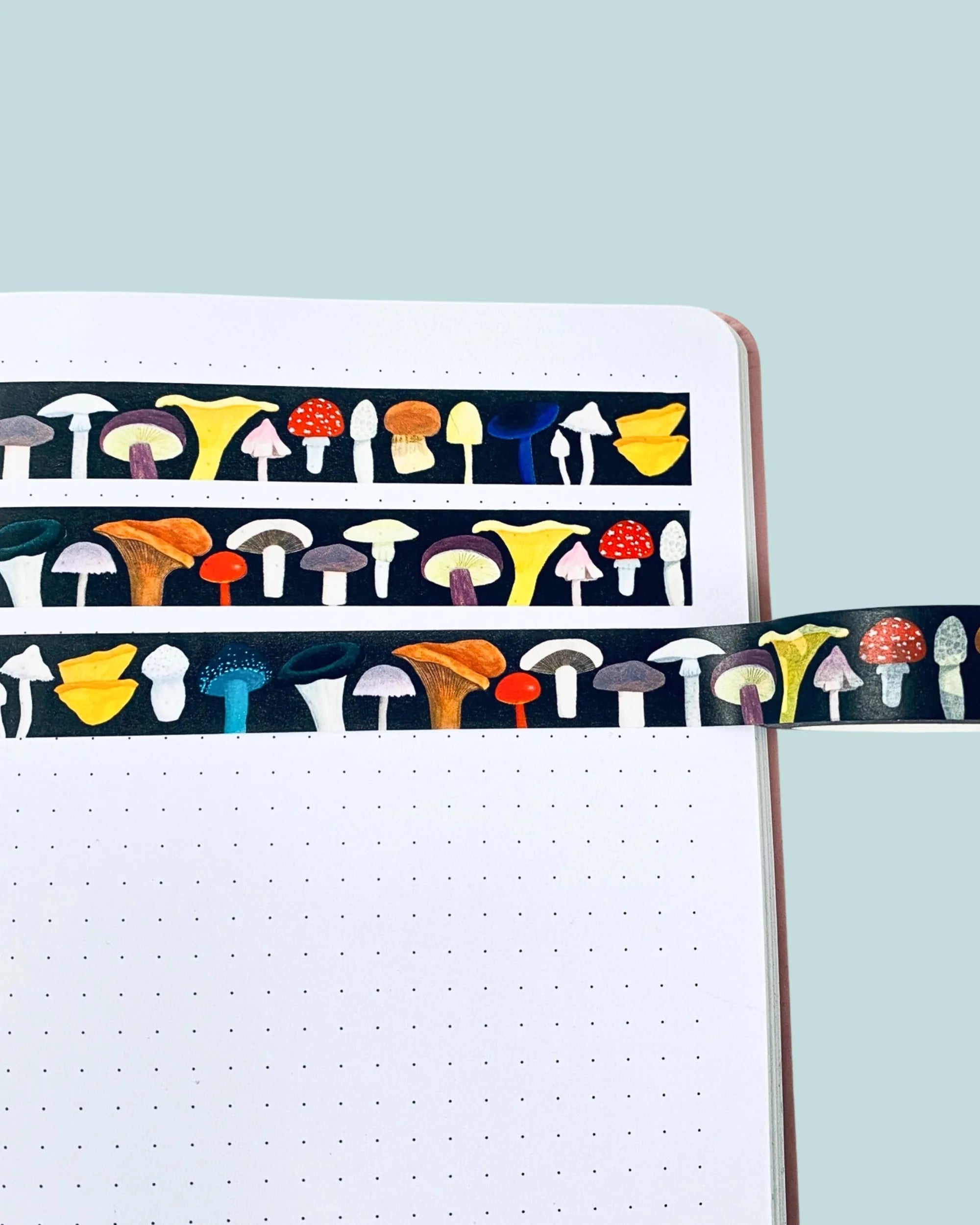 notebook with colourful mushrooms washi tape design