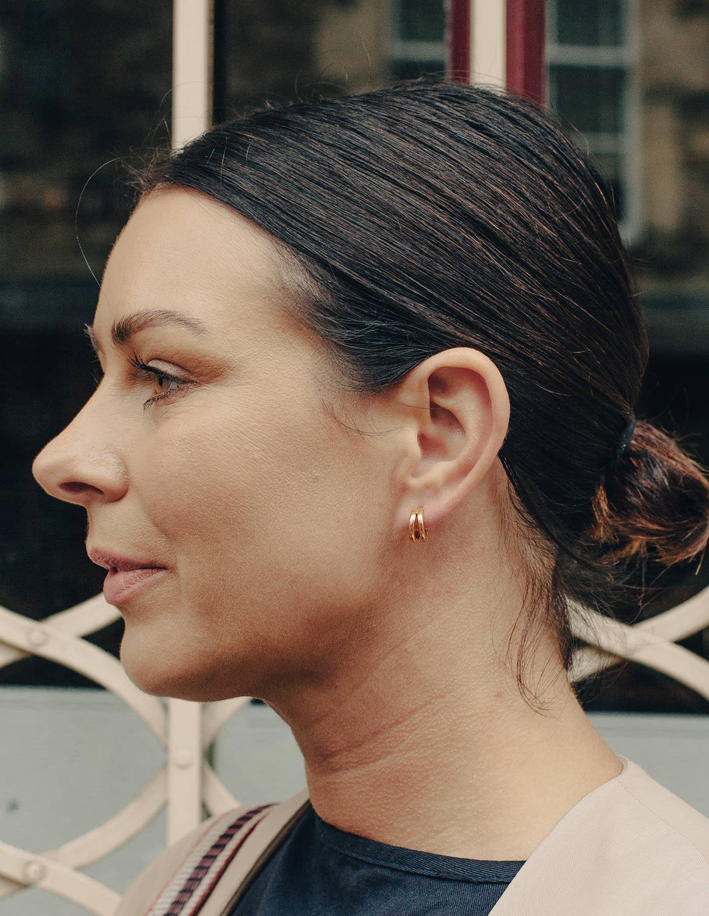Nordic Muse Gold Double Layer Huggie Hoop Earrings - Jewellery - Subject to Change