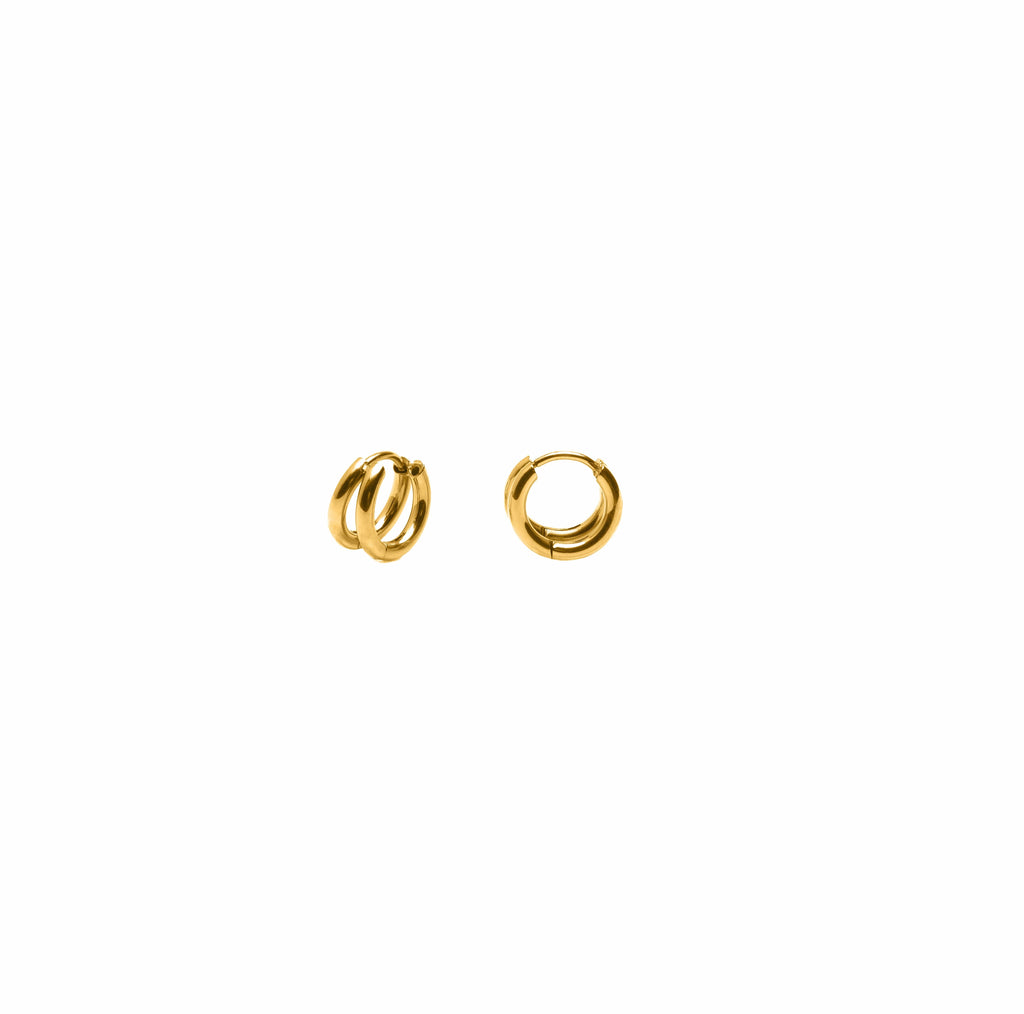 Nordic Muse Gold Double Layer Huggie Hoop Earrings - Jewellery - Subject to Change
