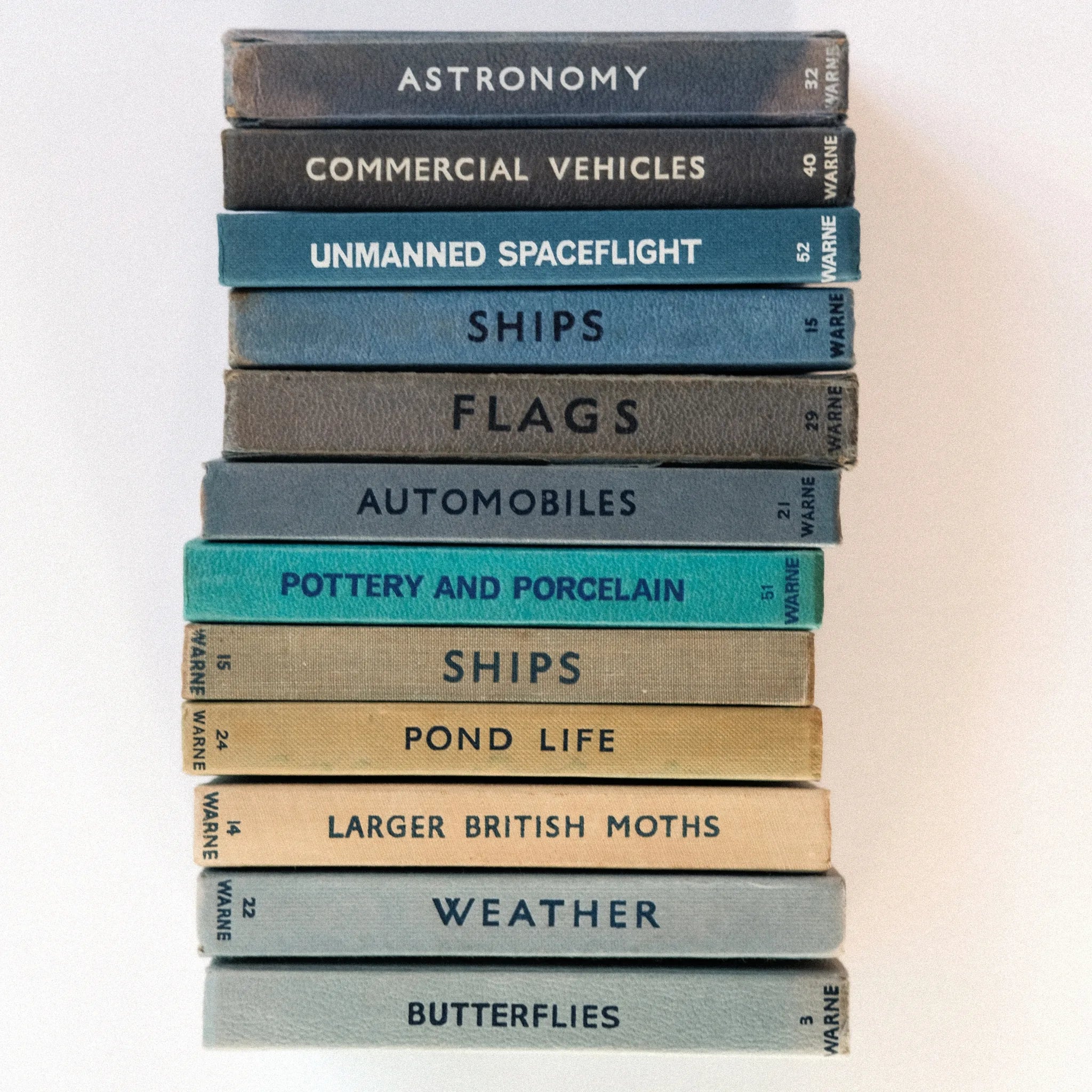 Stack of books with titles on a light background