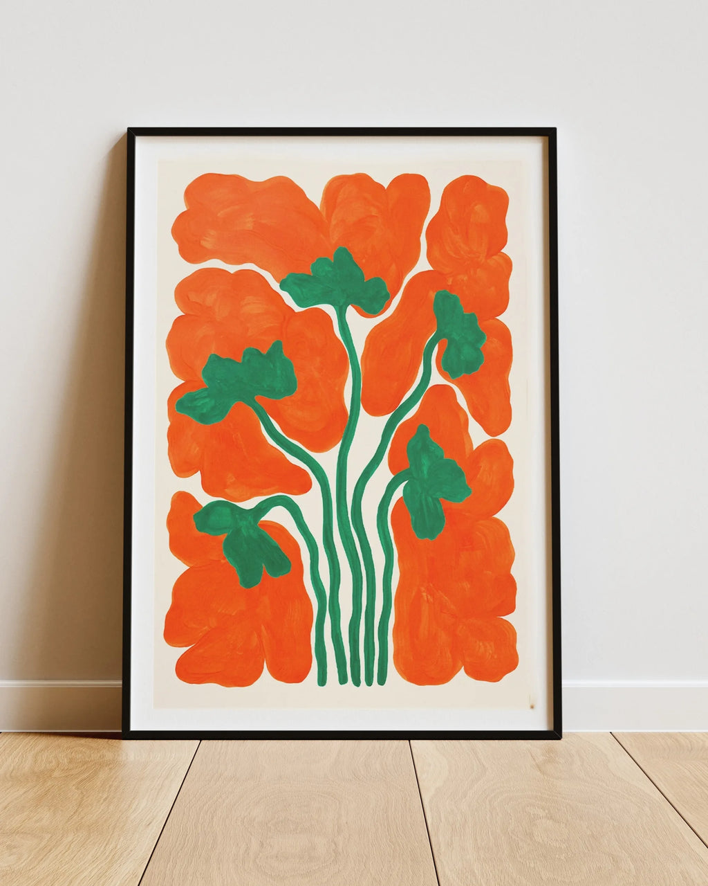 Framed artwork with orange poppy design from artist liv lee 
