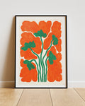 Framed artwork with orange poppy design from artist liv lee 