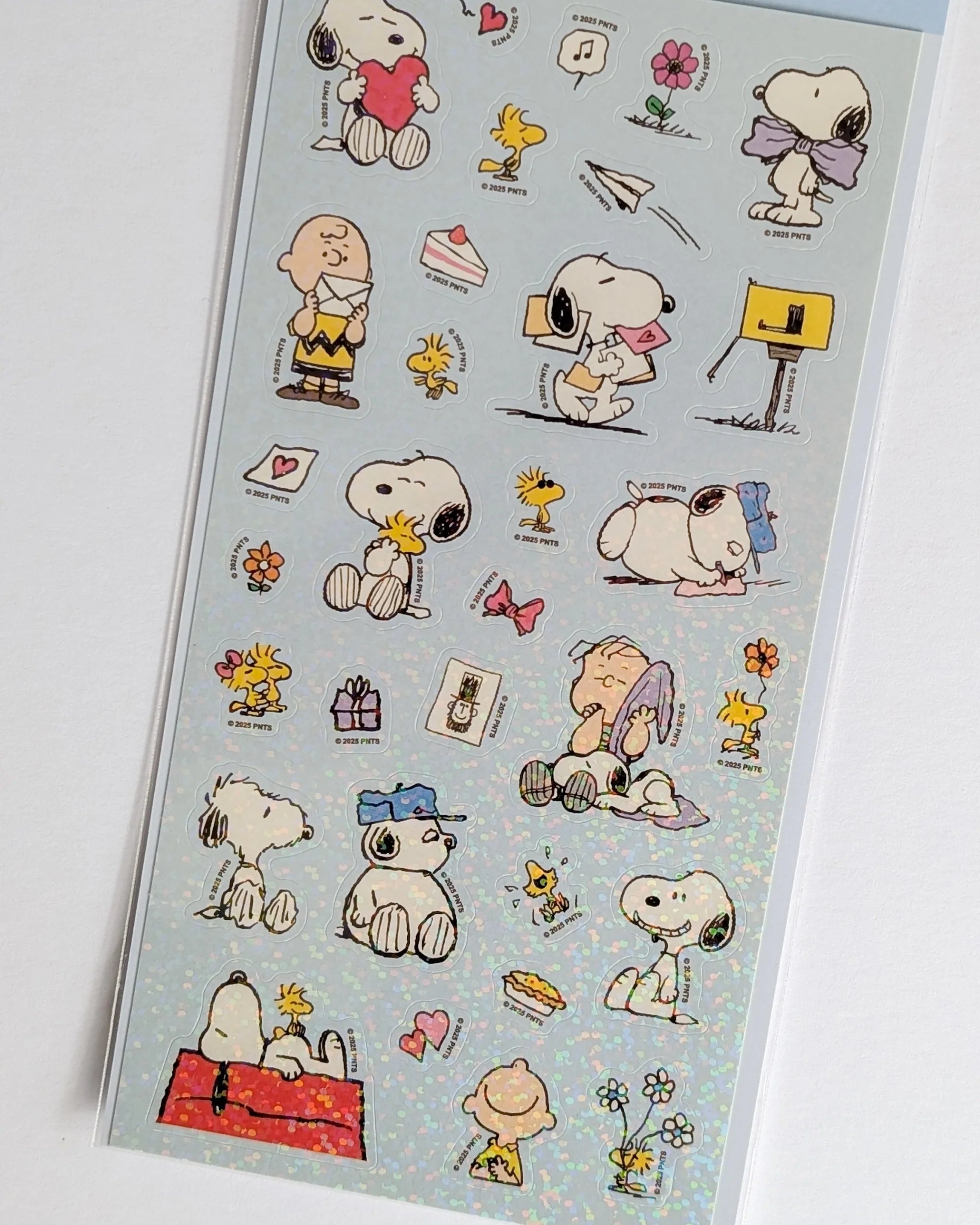 Snoopy & Peanuts Sticker Sheet — Hearts & Everyday Scenes