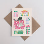 A6 greeting card Kitty & Giftboxes by Printer Johnson