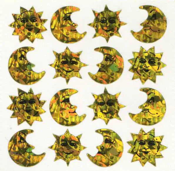 Prismatic shine detail on holographic sun and moon stickers