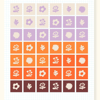 Floral tile sticker sheet, purple and orange
