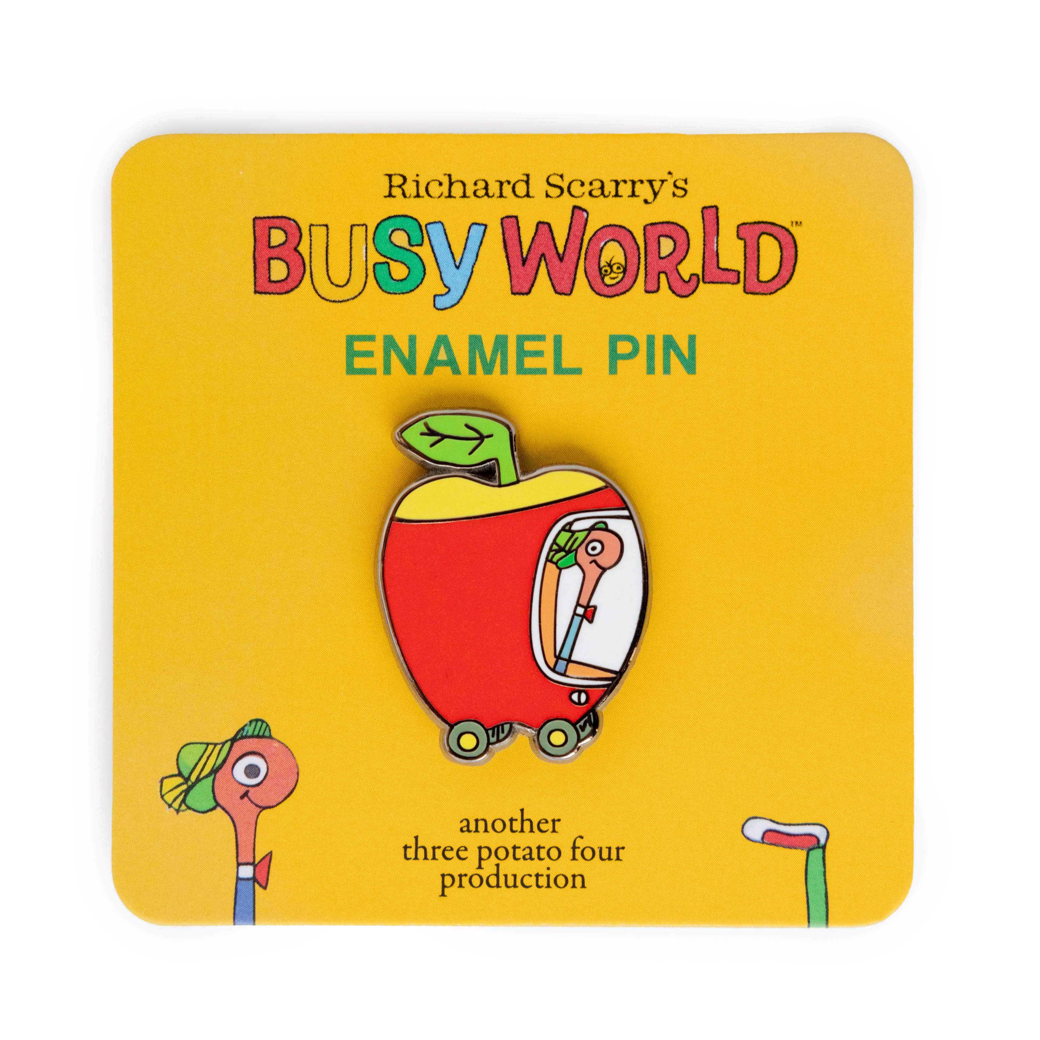 Lowly Worm Apple Car enamel pin Richard Scarry Busytown