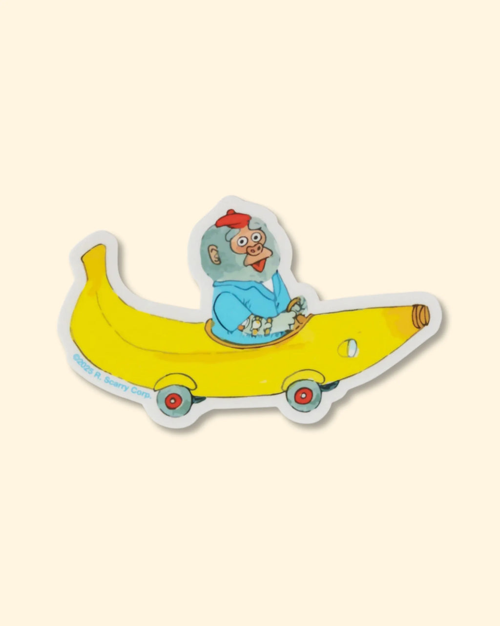 Sticker of the banana car from richard scarry busy town