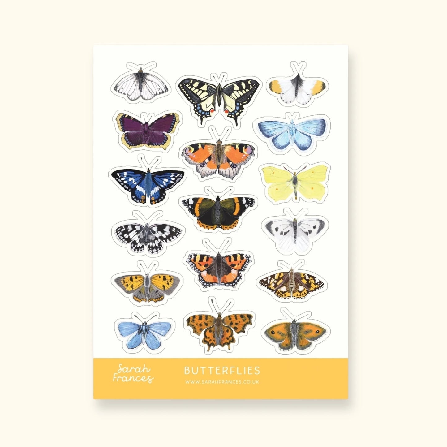 British butterfly sticker sheet – illustrated butterfly stickers for journals – Sarah Frances