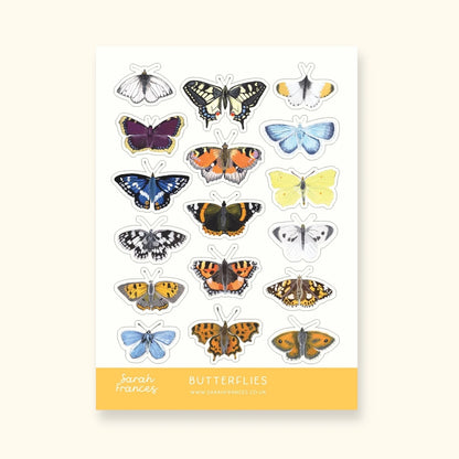 British butterfly sticker sheet – illustrated butterfly stickers for journals – Sarah Frances
