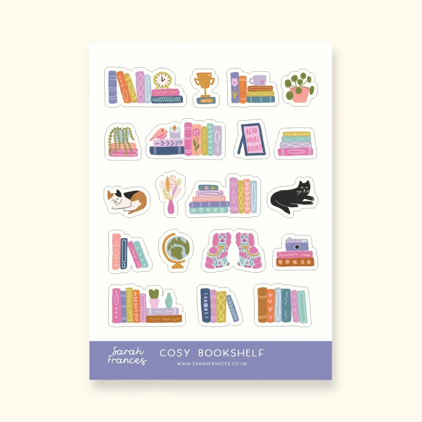 Cosy bookshelf sticker sheet