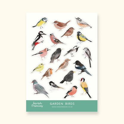 Garden birds sticker sheet – illustrated British garden bird stickers – Sarah Frances