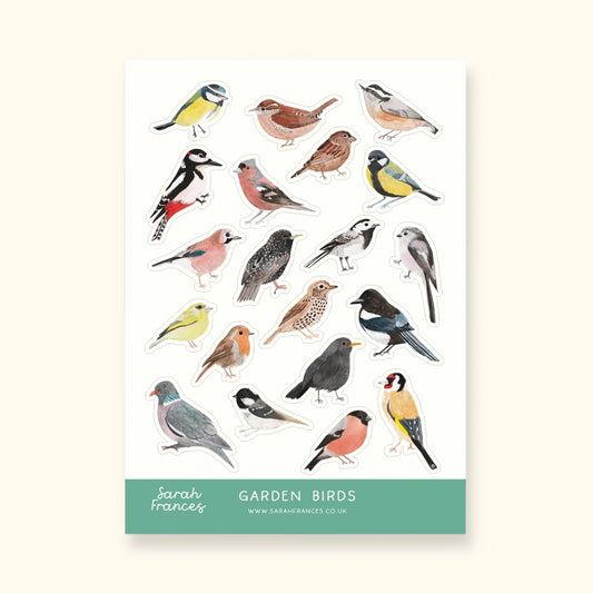 Garden birds sticker sheet – illustrated British garden bird stickers – Sarah Frances