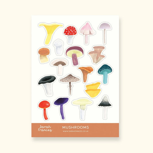British mushrooms sticker sheet – illustrated fungi stickers – Sarah Frances