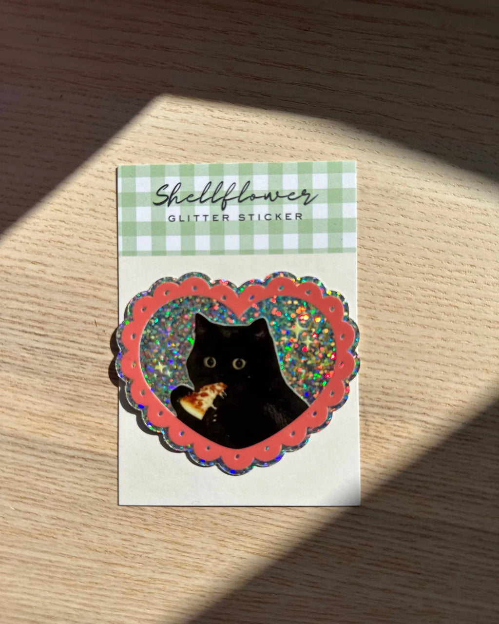 Pizza Cat Glitter Vinyl Sticker