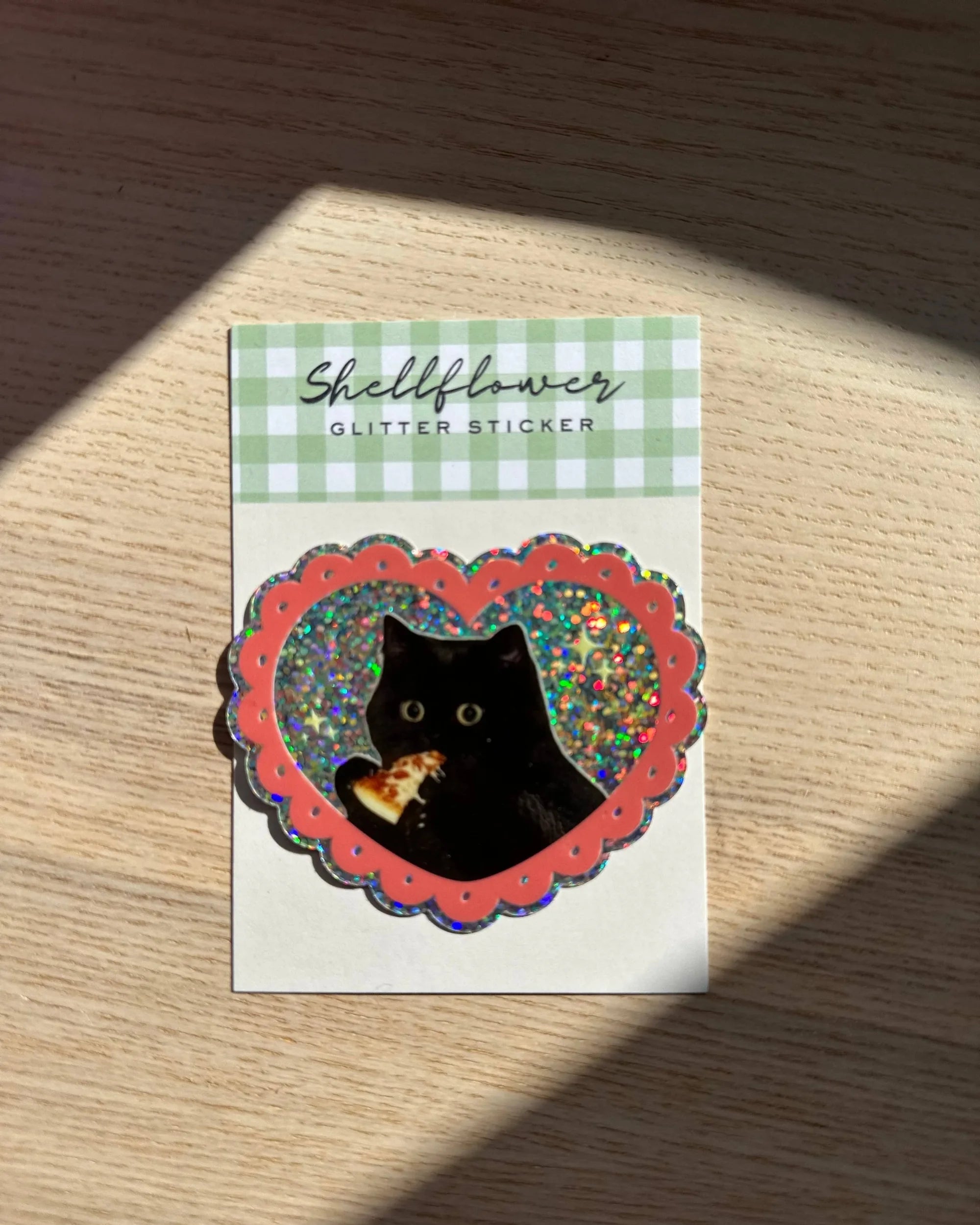 Pizza Cat Glitter Vinyl Sticker