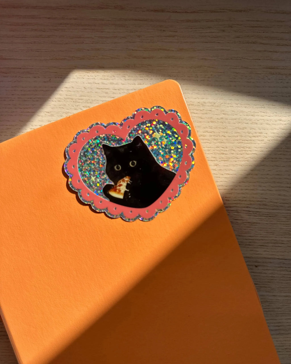 Pizza Cat Glitter Vinyl Sticker