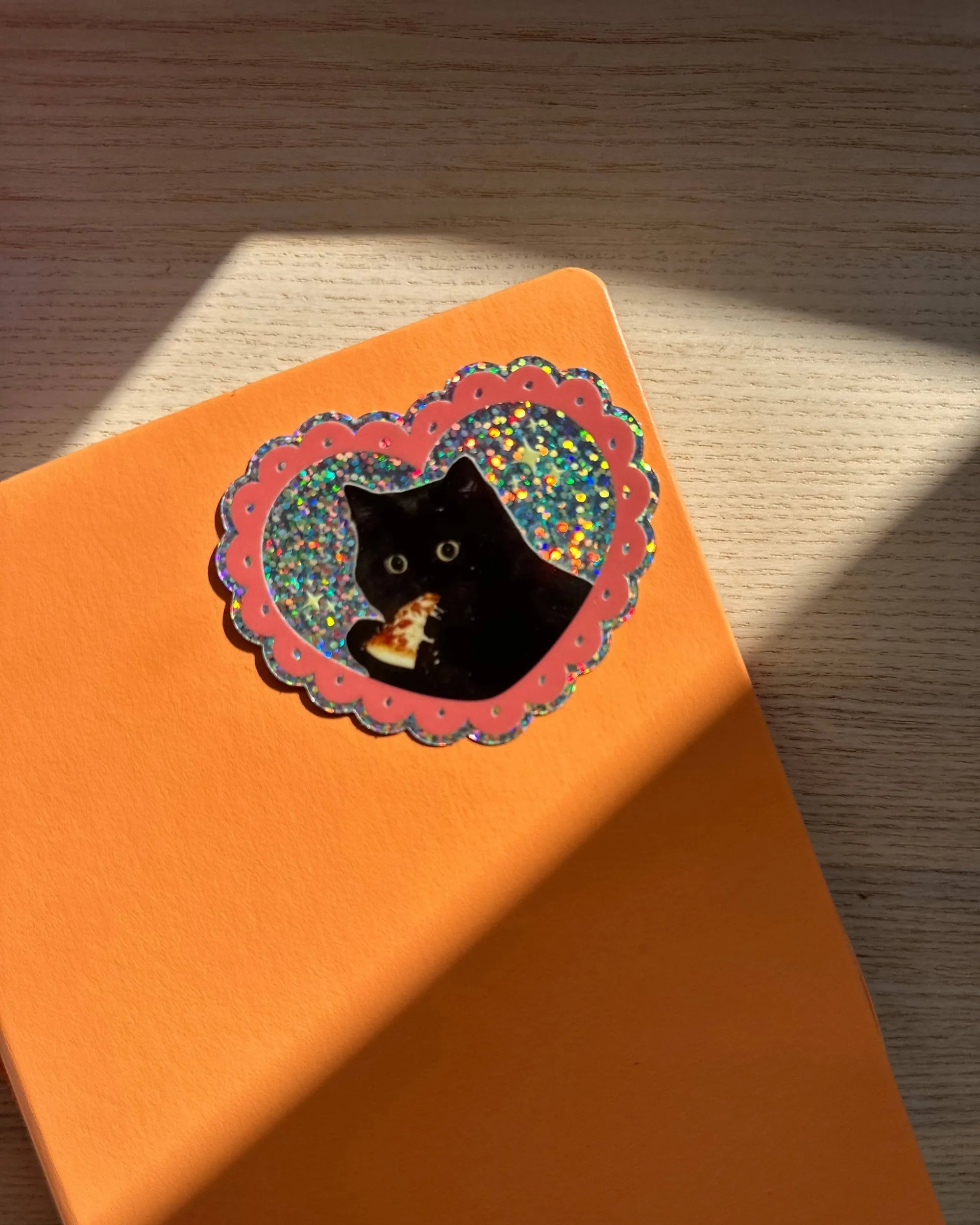 Pizza Cat Glitter Vinyl Sticker