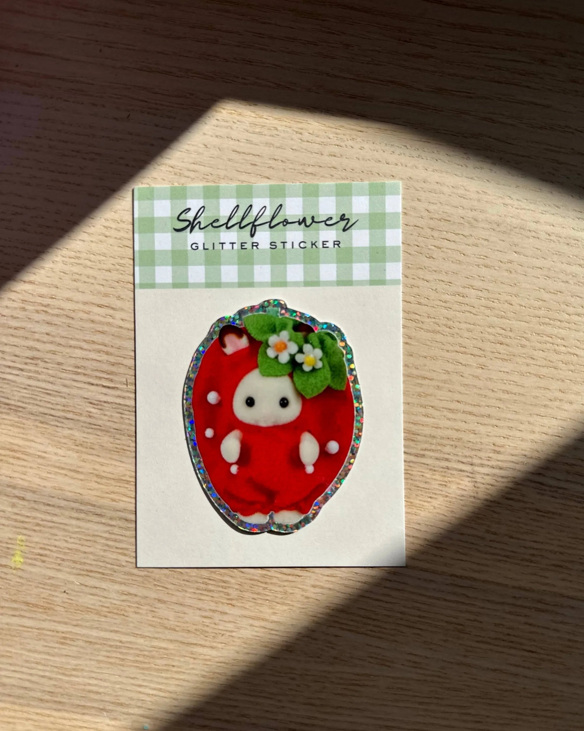 Strawberry Rabbit Glitter Vinyl Sticker 