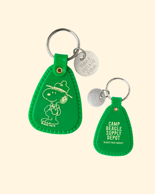 Green snoopy beagle scout keychain front and back designs