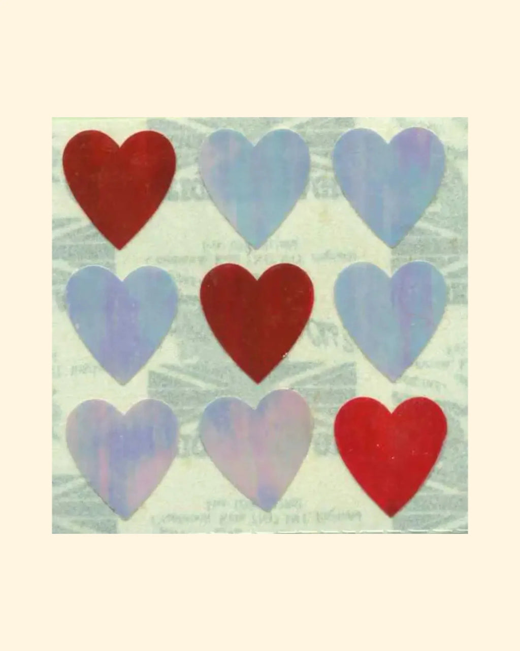 Set of red and silver heart-shaped stickers