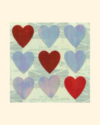 Set of red and silver heart-shaped stickers