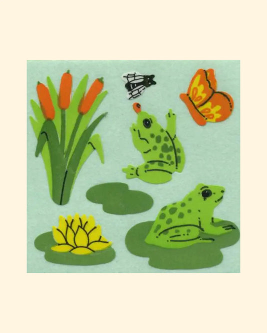 Fuzzy frog and lily pad sticker sheet