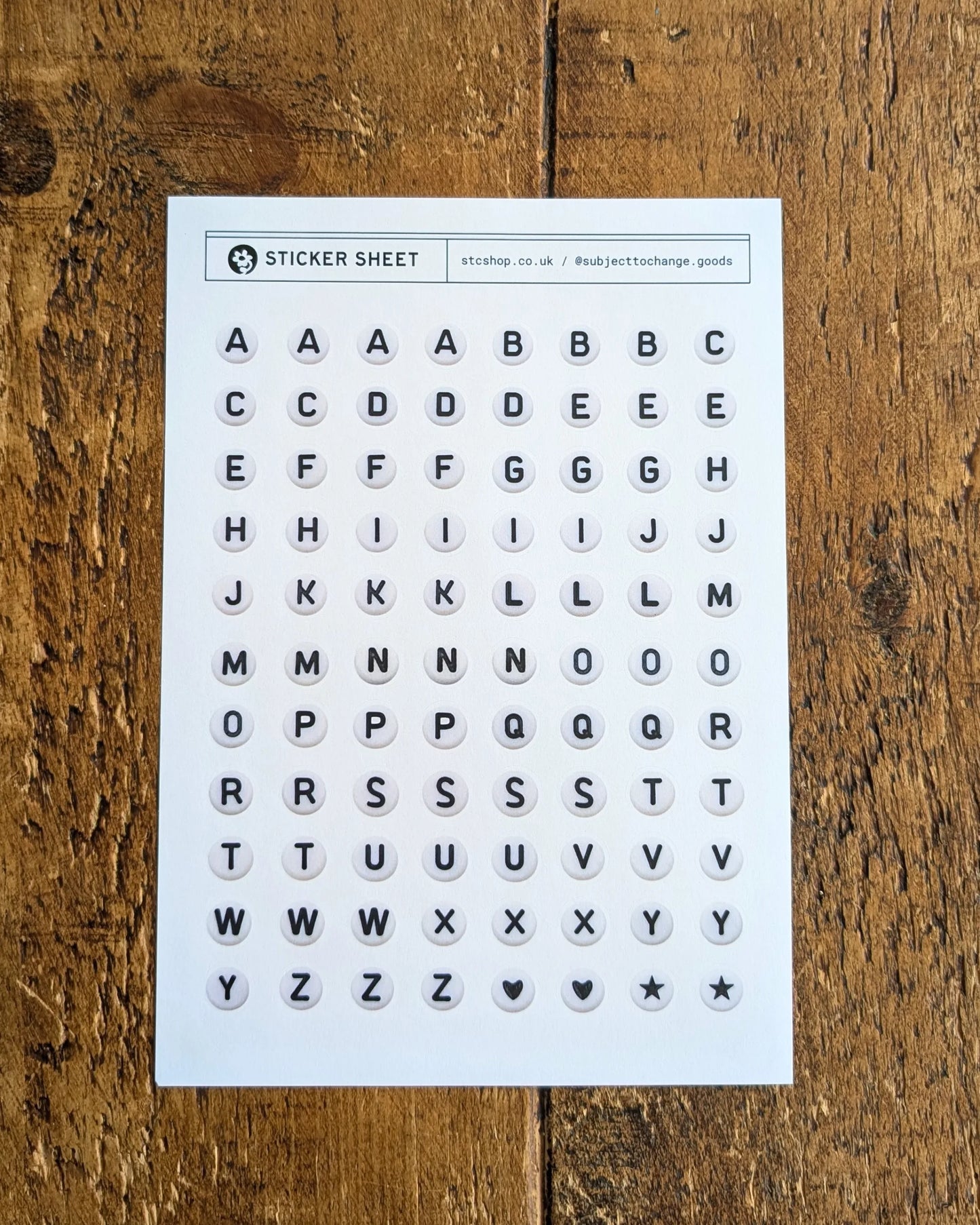 A5 Alphabet Bead Journal Sticker Sheet