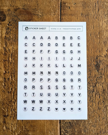 A5 Alphabet Bead Journal Sticker Sheet
