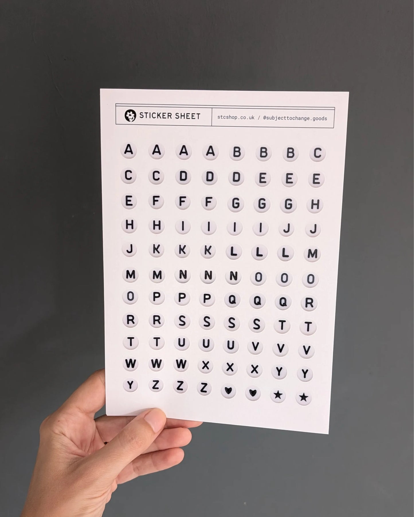 A5 Alphabet Bead Journal Sticker Sheet